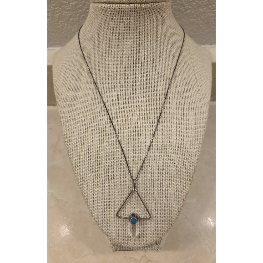 Vintage Sterling Quartz Crystal & Turquoise Prism Pendant Sterling Box Chain 925
